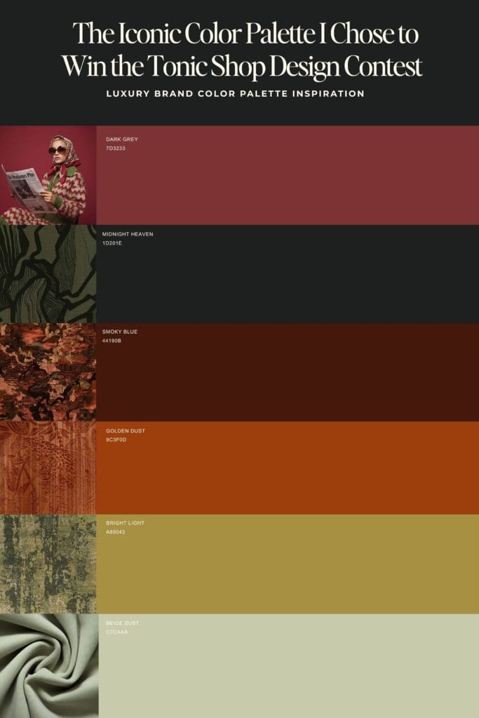 Showit website design color palette featuring burgundy, orange and green